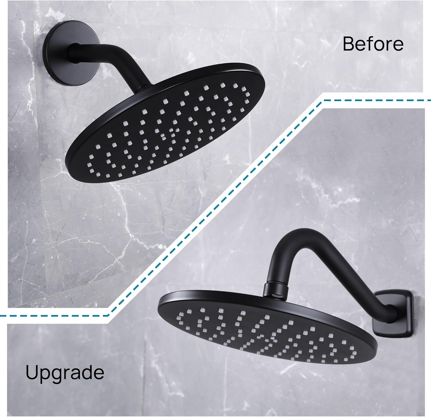 J Shaped Shower Head Extension Arm, 8 Inch Shower Head Height Extender, Shower Riser Pipe with Flange, Stainless Steel, 1/2-Inch NPT, Matte Black
