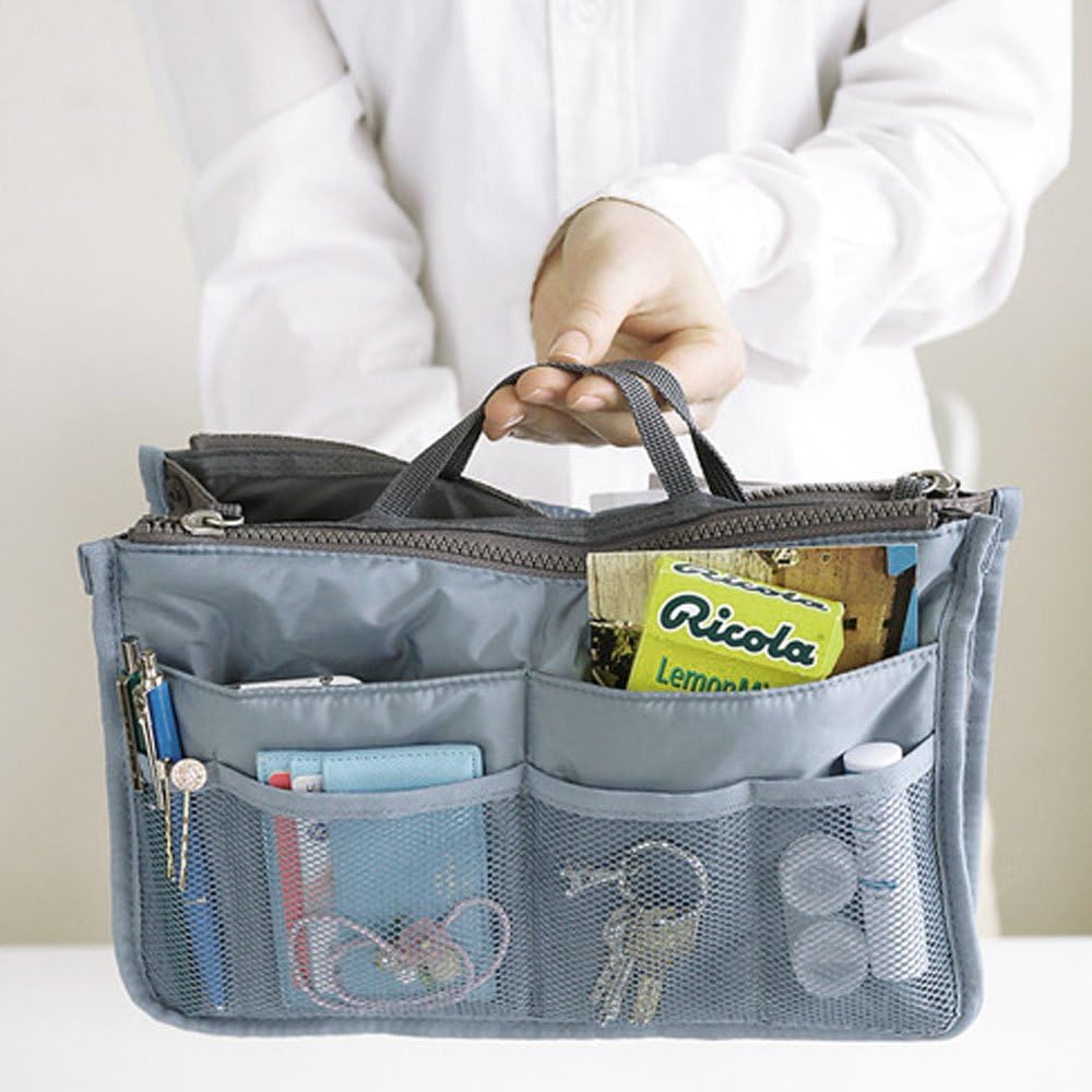 HOT LADY Cosmetic Bag Purse Insert Organiser Handbag Women Travel Makeup Wallet Pouch (Grey)