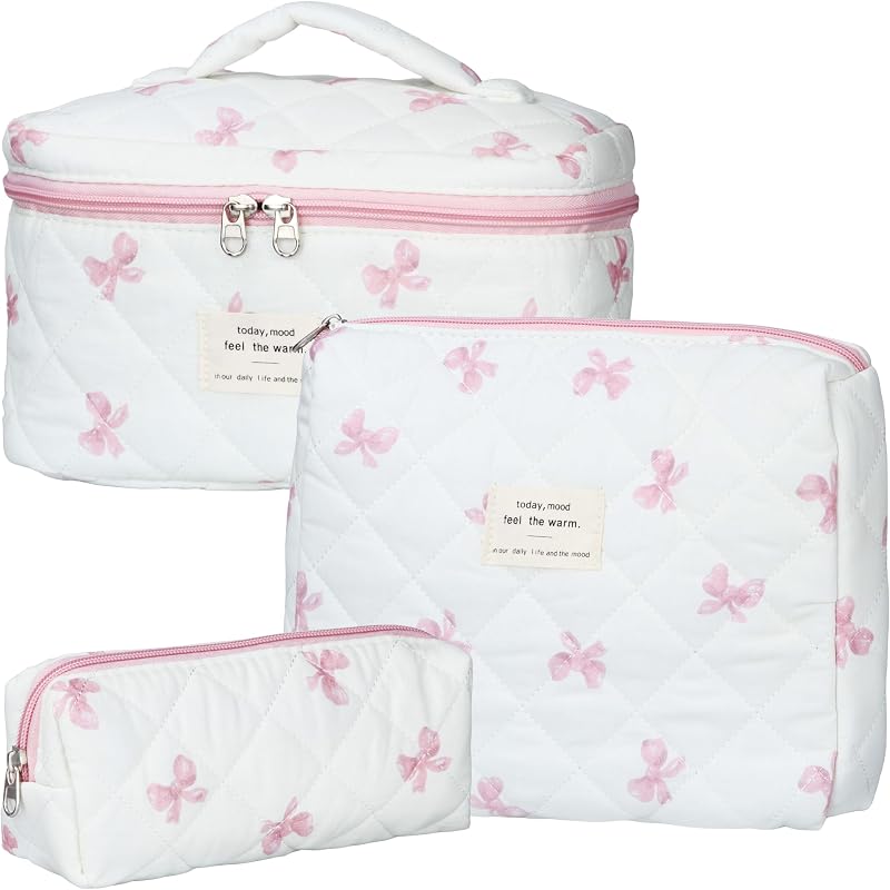 TESAFNG Conjunto de Necessaires de Maquiagem Matelassê Floral em Algodão com 3 Unidades