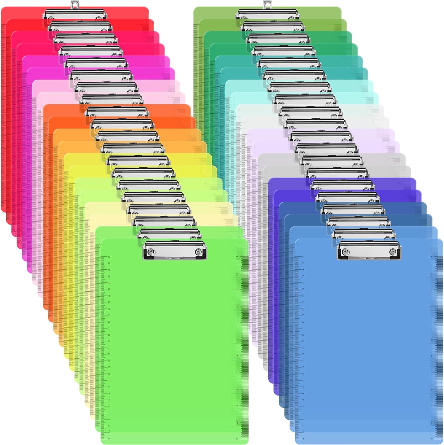40 Pcs Plastic Clipboards Bulk with Scale Lines 20 Neon Colors Clear Colored Clip Board 12.5 x 9 in Standard A4 Letter Size Low Profile Clipboard Portable for Classroom Office Supplies Students