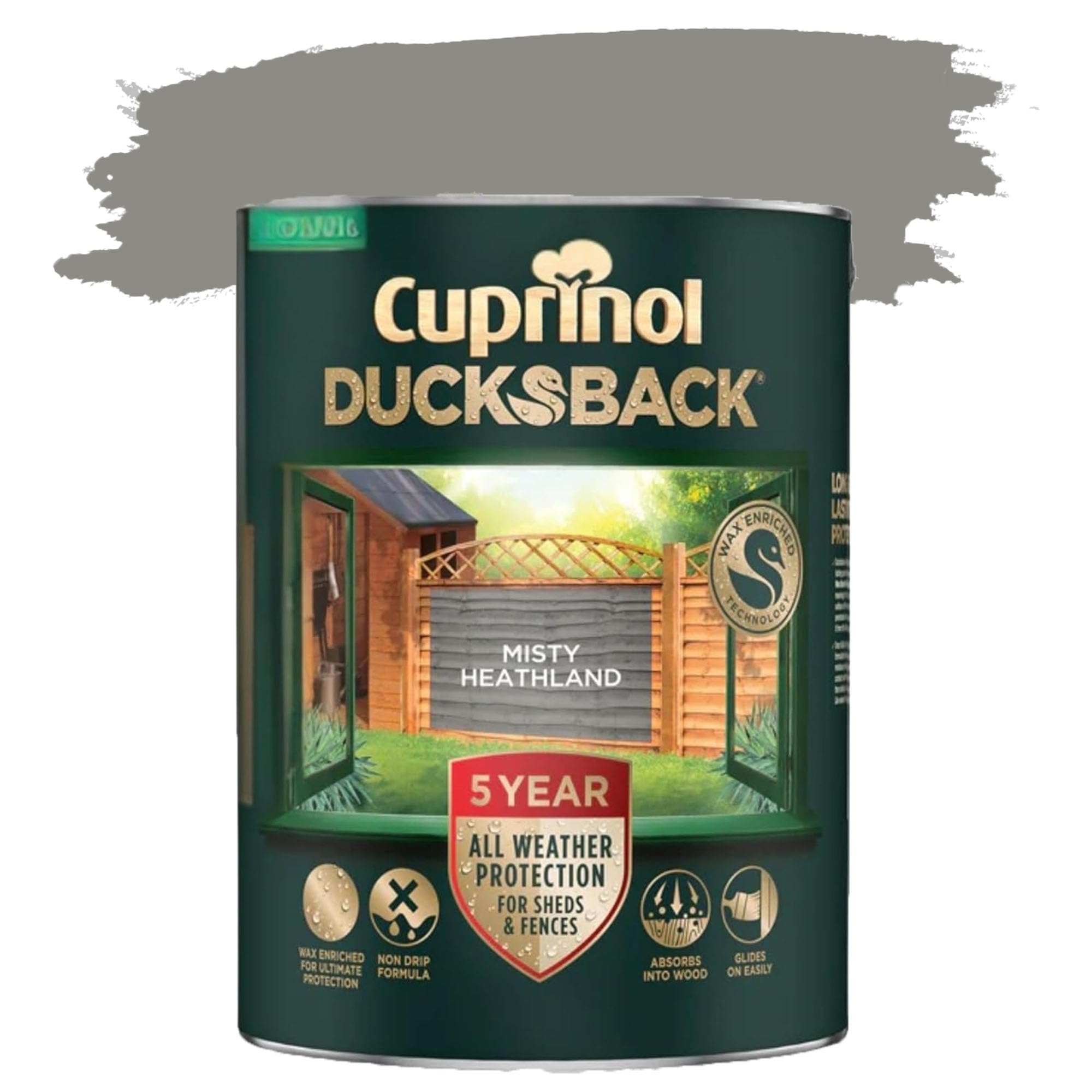 DUAYRA Ducksback Fence Paint 5L | All Weather Protection Paints | Outdoor Sheds Fence Wood Treatment | Low VOC - 10m²/L Coverage | Quick Drying Waterproof | Non Drip, Wex-Enriched | (Misty Heathland)