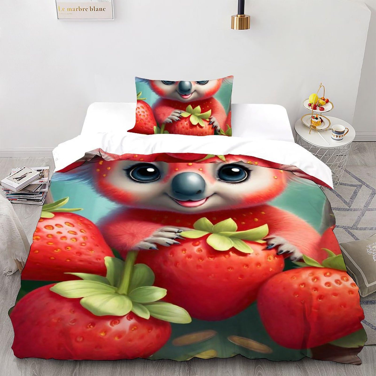 Housse de couette Raton Laveur Fraise douceur microfibre pour enfant