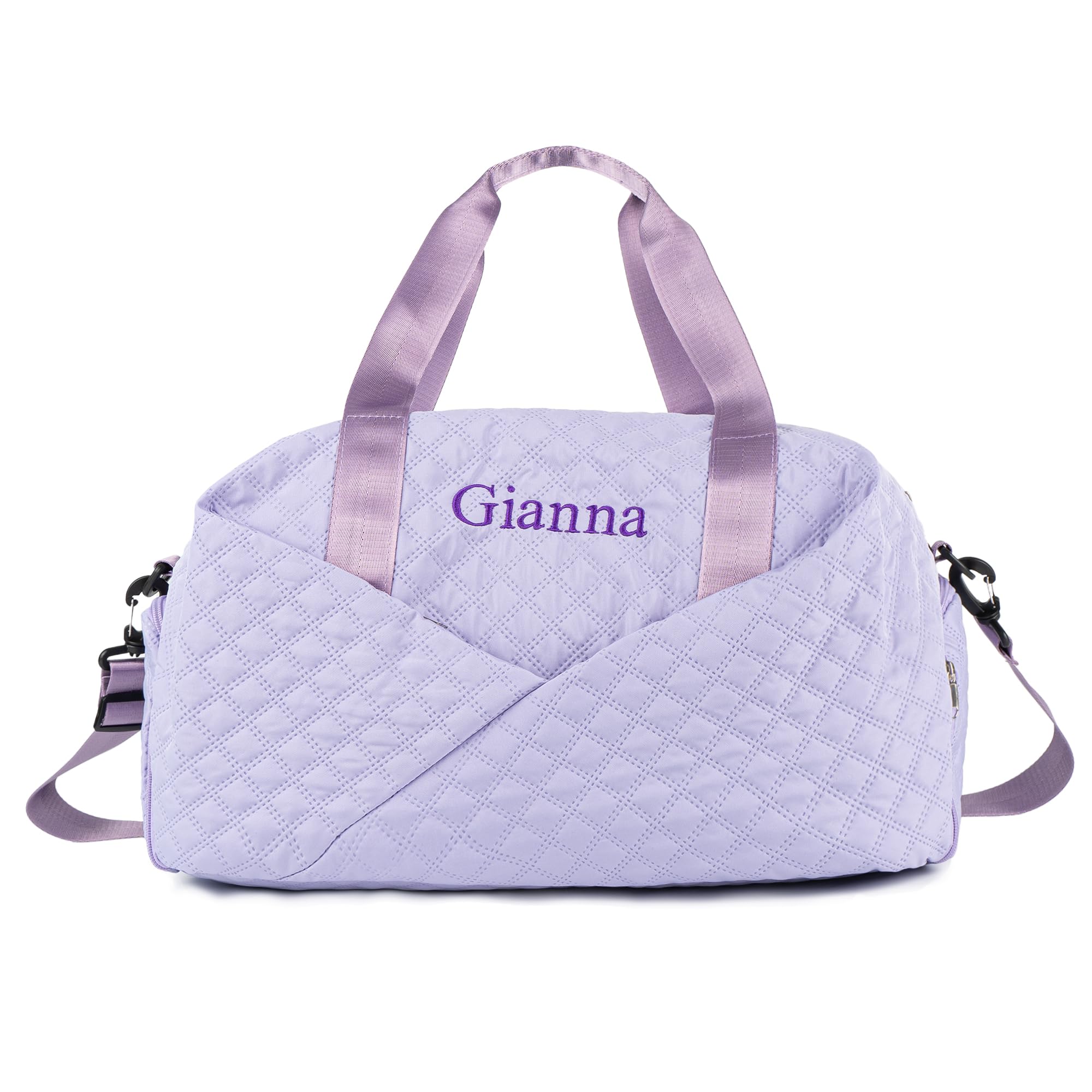 MTIANG Quilted Duffle Bag for Women Girls - 30L, Personalized Weekender Overnight Bag with Shoe Compartment & Wet Pocket - Carry On Gym Bag with Name,