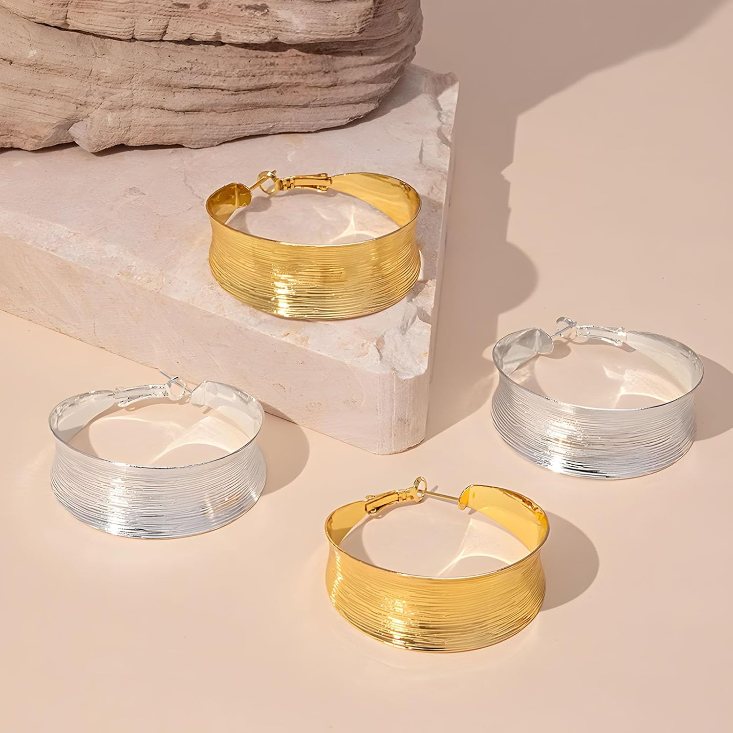 Chunky Hoop Earrings for Women 14k Gold Big Hoop Earrings Chunky Statement Hoop Earrings - Image 6