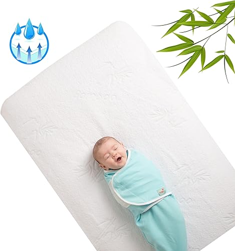 Protector de colchón de rayón de bambú para cuna, impermeable, transpirable, refrescante, ajustable, de 28 x 52 pulgadas (paquete individual)