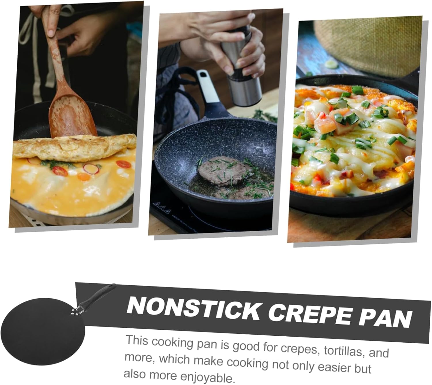 ULTECHNOVO Nonstick Crepe Pan with Handle Portable Omelette Pan for Cooking for Pancakes Steak Tortillas Sturdy Nonstick Coating 10-inch Kitchen Essential
