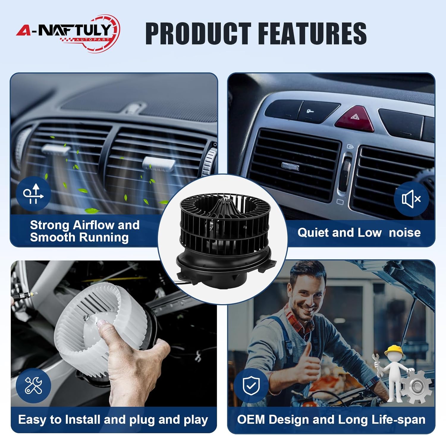 HVAC Blower Motor Fan for 2001-2007 Dodge Caravan, Grand Caravan, Chrysler Town and Country, 2004-2008 Chrysler Pacifica, 2001-2003 Voyager, AC Heater Blower Motor Replace 700070, 4885475AC