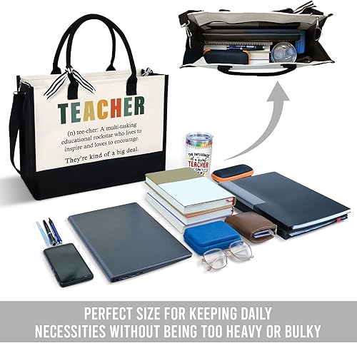 Miniatura 3 de OASSIE Regalos de agradecimiento para profesores, regalos del día del profesor, bolsa de mano para profesores, bolsa de lona de 13 onzas con