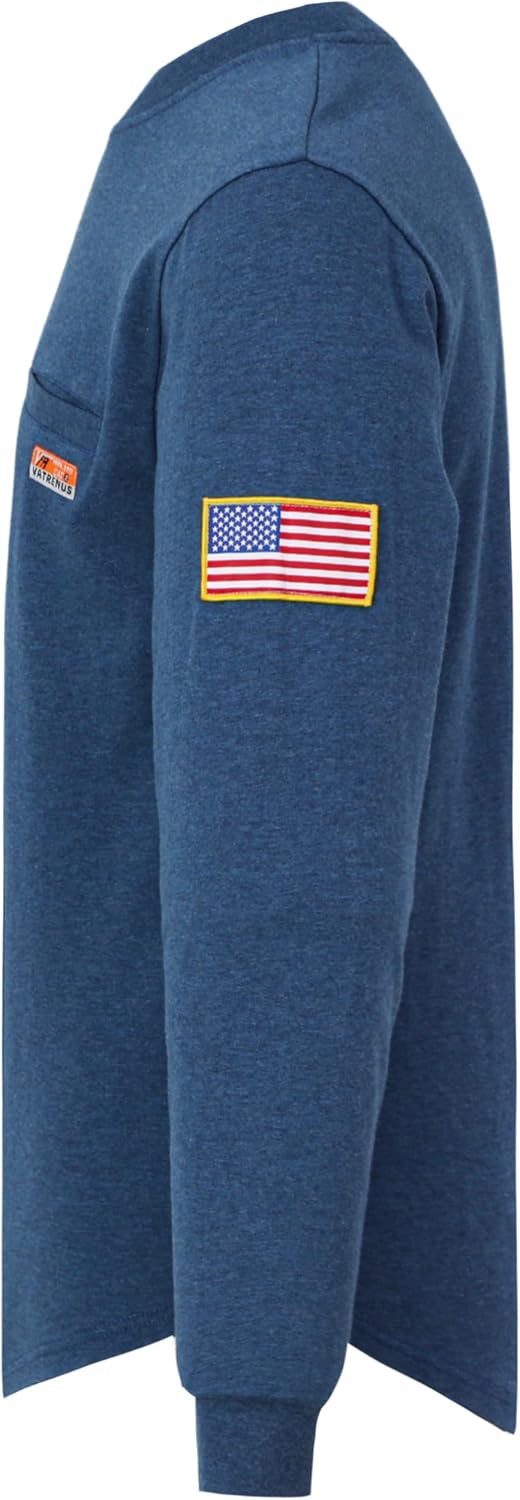 VATRENUS FR Shirts for Men 6oz Crew Neck Work Tees NFPA2112 CAT2 100%Cotton | Flame Resistant Stretch Comfortable Shirt|Relaxed Fit ASTM F1506 UL Label Pre-Washed Utility Pocket Adjustable Cuffs