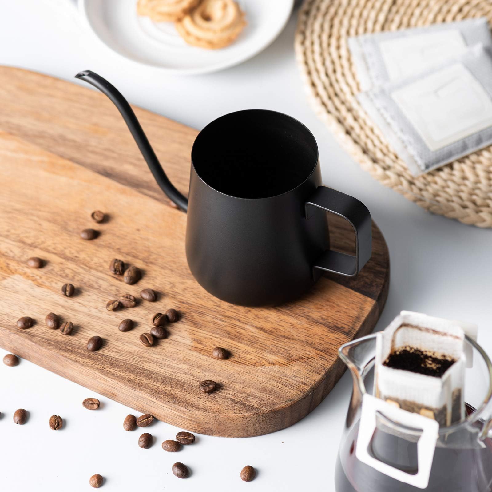 PARACITY Bollitore a collo di cigno con beccuccio da 350 ml, bollitore smussato lungo e stretto, per caffettiera, caraffa, teiera da campeggio, per viaggi, caffettiera all'aperto