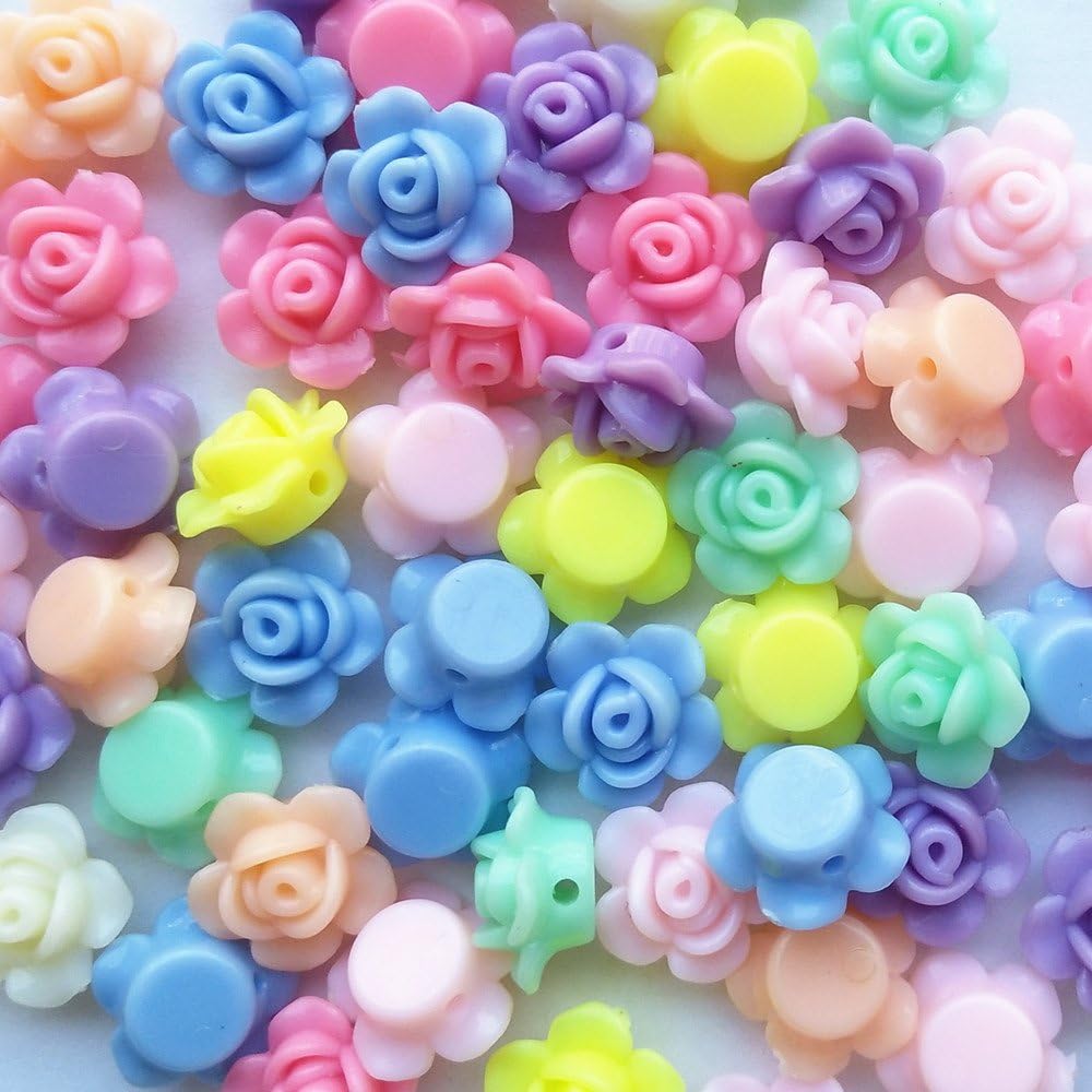 150pcs Rose Flowers Acrylic Charm Necklace Bracelet Chain Jewelry Making Colorful Beads DIY Craft Supply