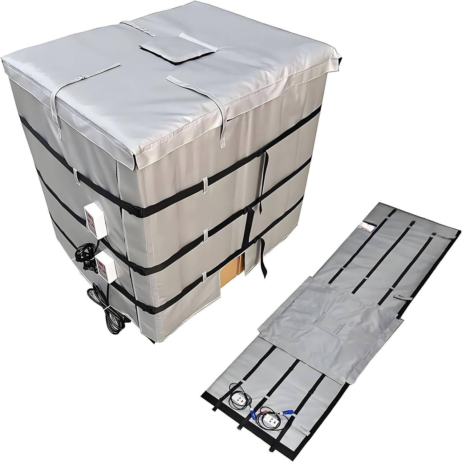 Manta Calefactora Profesional Para Contenedores Ibc De 275 a 330 Galones, Con Cobertura Total, Ip67, Calentamiento Rápido Y Alta Potencia, Calentador Para Contenedores Ibc Grey-275Gallon/1000L