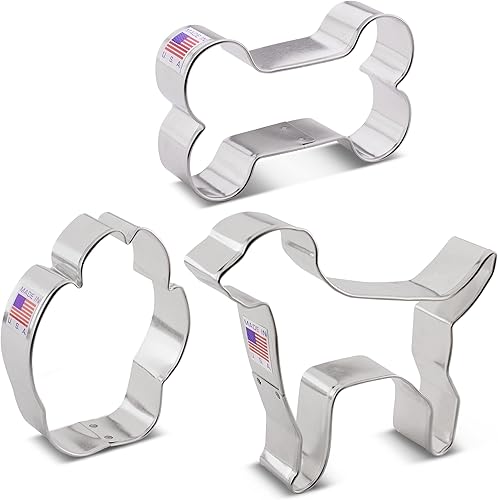 Miniatura 8 de Juego de 3 cortadores de galletas para perros, hechos en Estados Unidos, por Ann Clark, perro labrador, huella de pata, hueso de perro