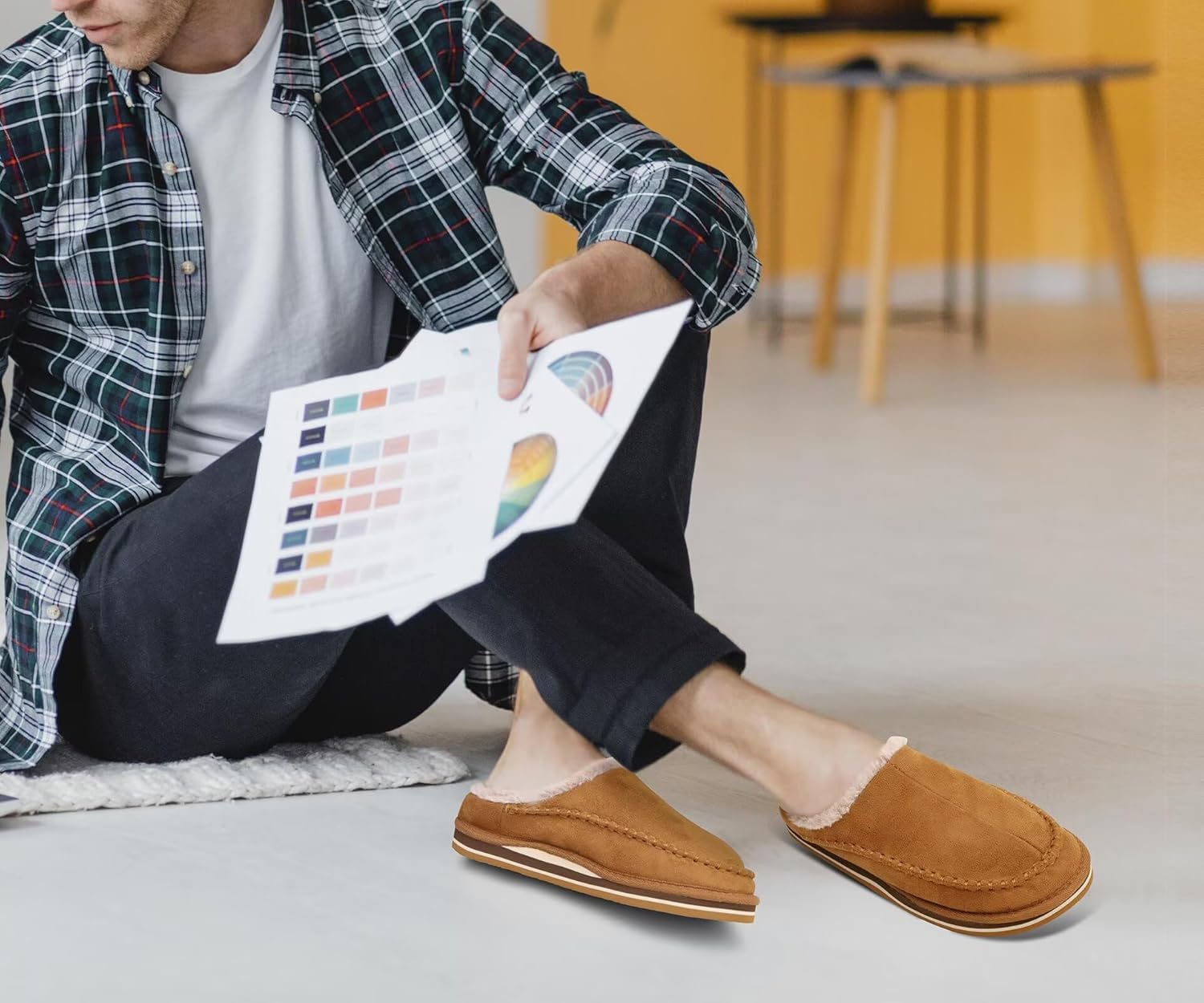 KuaiLu Mens Clog Slippers with Arch Support Suede Faux Fur Memory Foam Warm House Shoes Comfortable Slip-on Mans Bedroom Indoor Outdoor Slippers Rubber Sole - Image 2