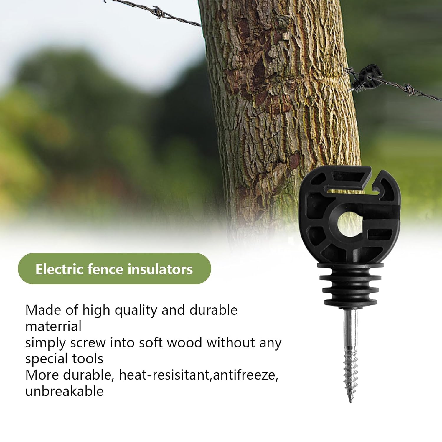 100Pcs Multifunction Electric Fence Insulator for Wire/Tape/Rope Screw-in Ring Post Wood Post insulators and1 Pc Free Insulator Socket Tool(Grid System Accessories for Animal Husbandry Electronic)