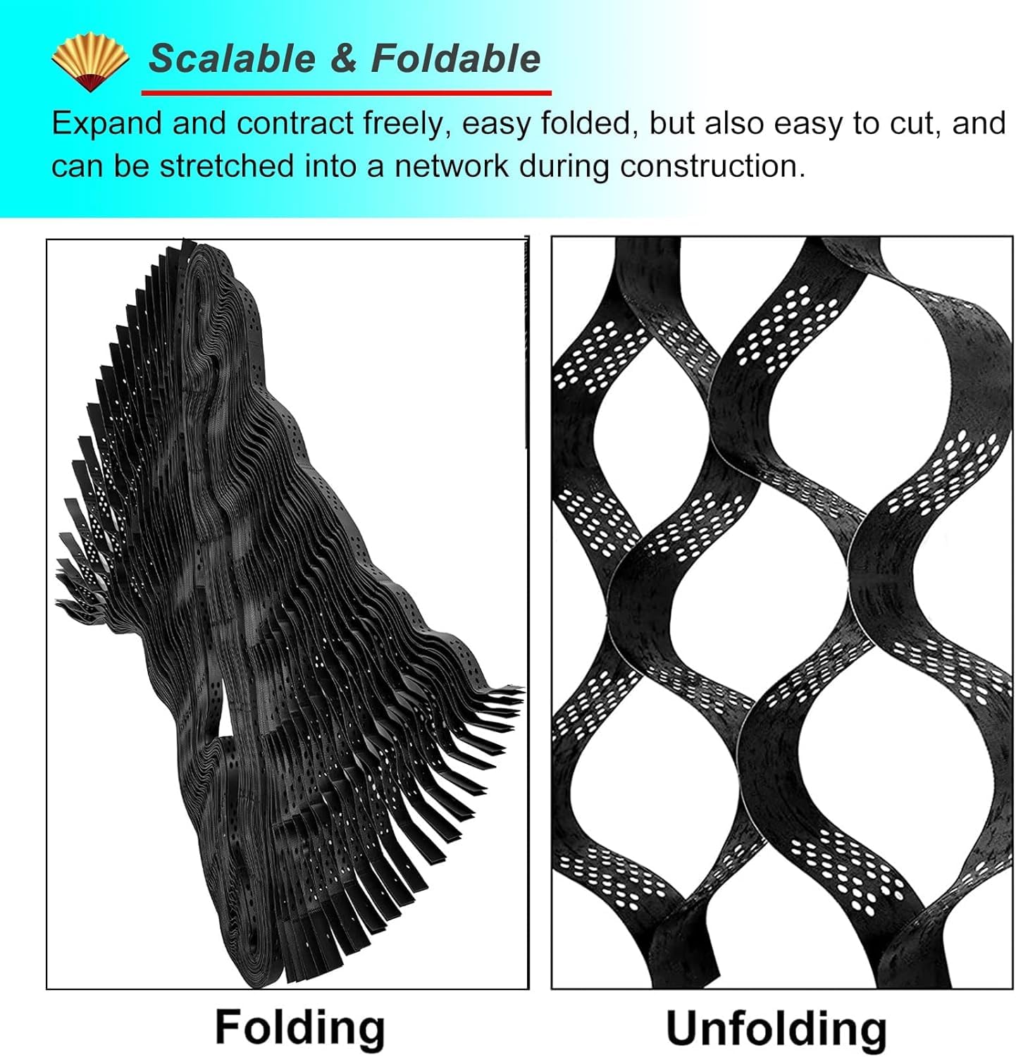 Kiesgitter-Geozelle – Flexibles, faltbares, Robustes Geogitter mit Abflusslöchern, for leichte LKW-/Böschungsverstärkung, belastbar(2m x 6m (6.5ft x 19.5ft))