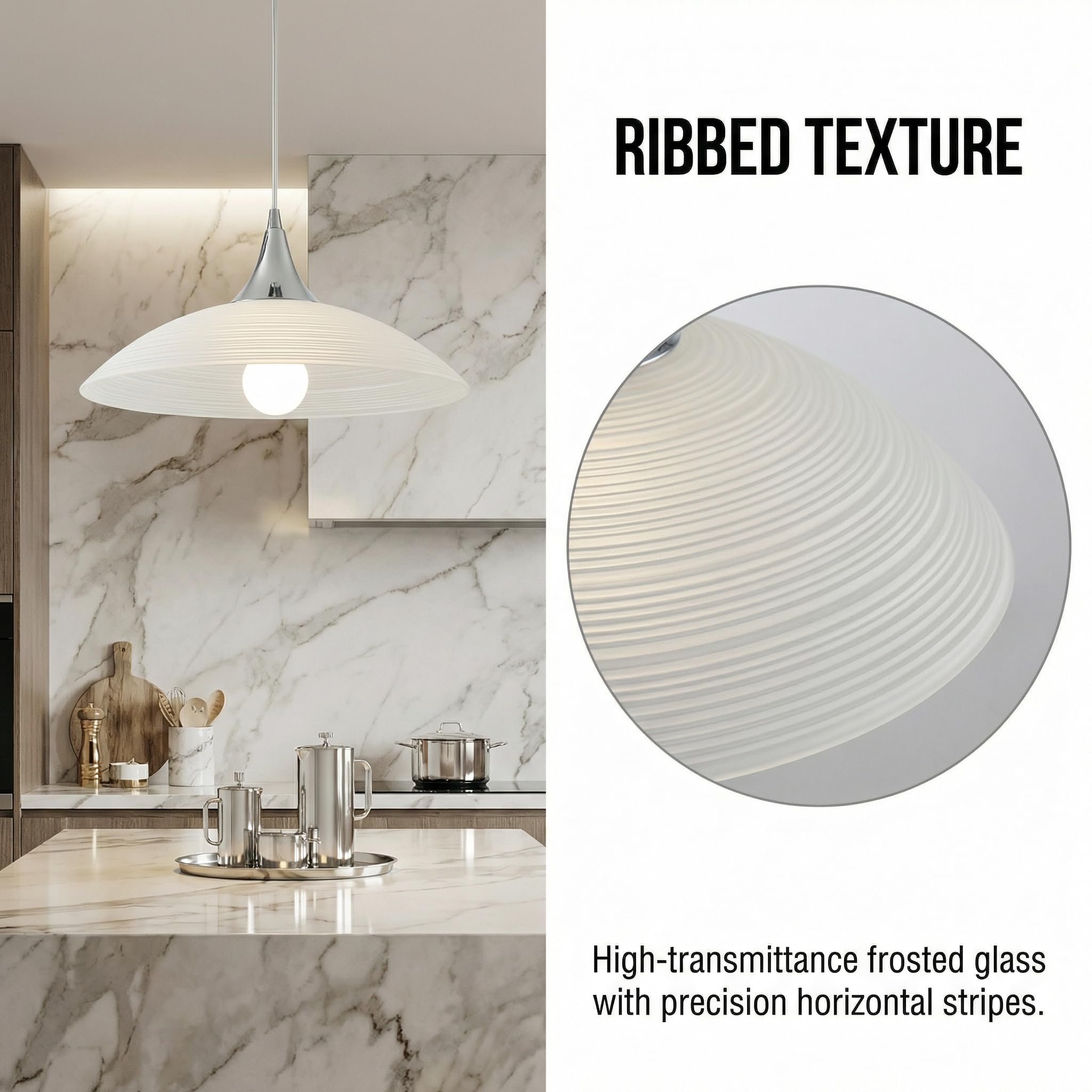 Lampadario Sospeso E27 Moderna in Vetro, Lampada a Sospensione Regolabile in Altezza con Elegante Finitura Cromata, Lampada per Sala da Pranzo, Cucina & Soggiorno