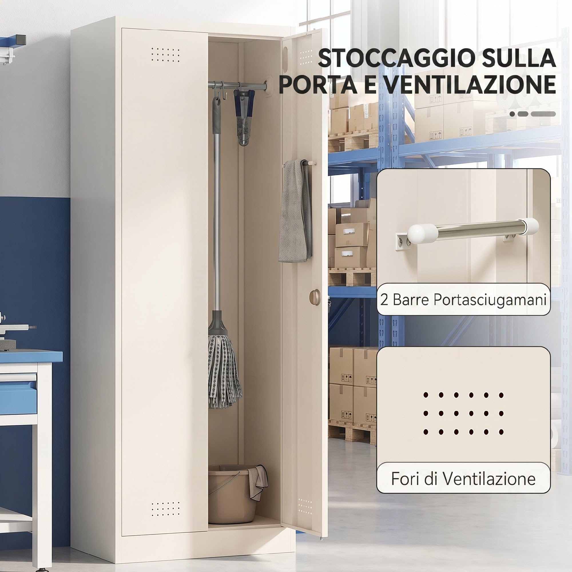 HOMCOM Armadio Porta Attrezzi in Acciaio con Serratura Capacità 80 kg Crema