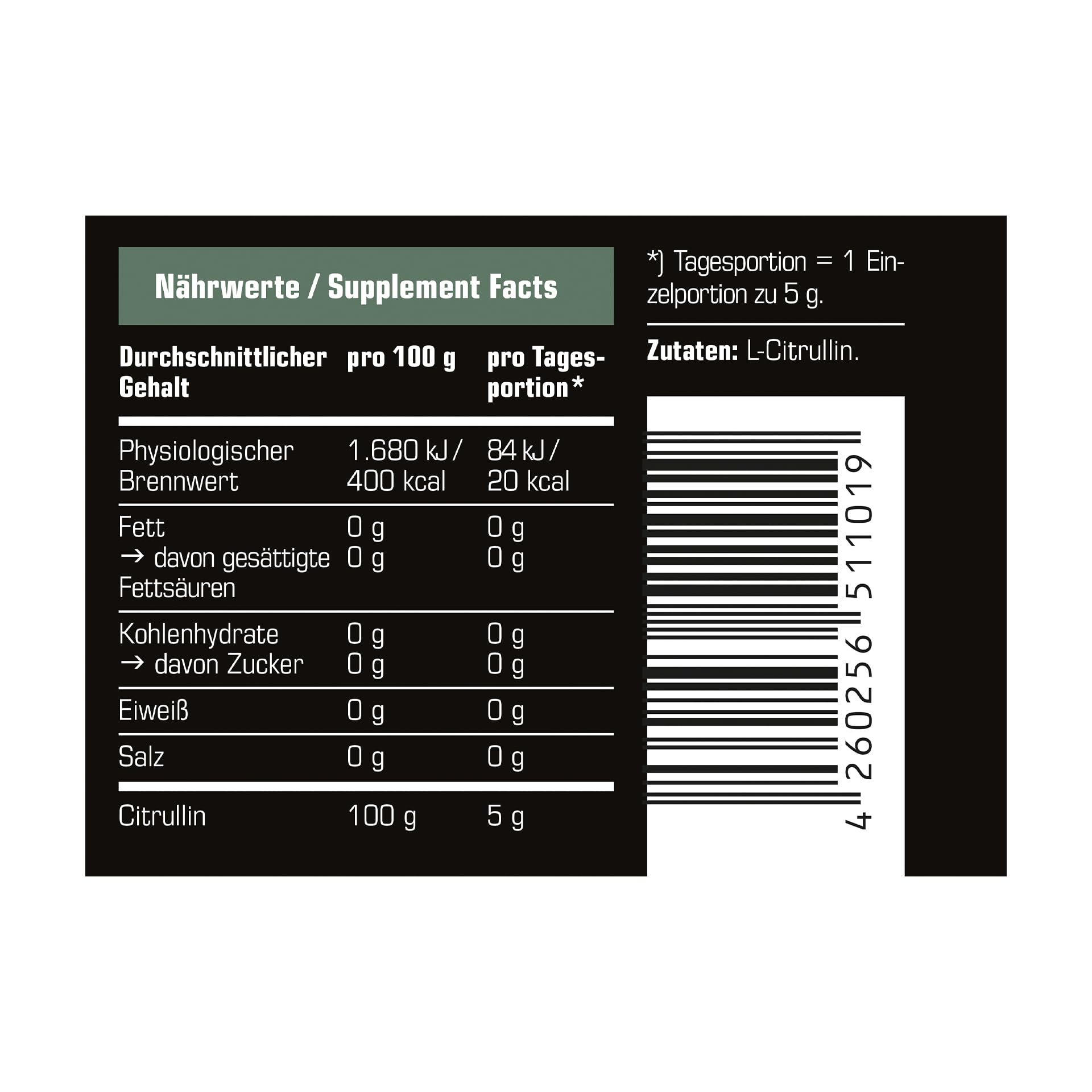 SRS Muscle - Citrullin, 250 g, Neutral | 100% pur ohne Malat | ultrakristallin | aus Mais gewonnen | speziell pH-neutral | 100% vegan | deutsche Premiumqualität