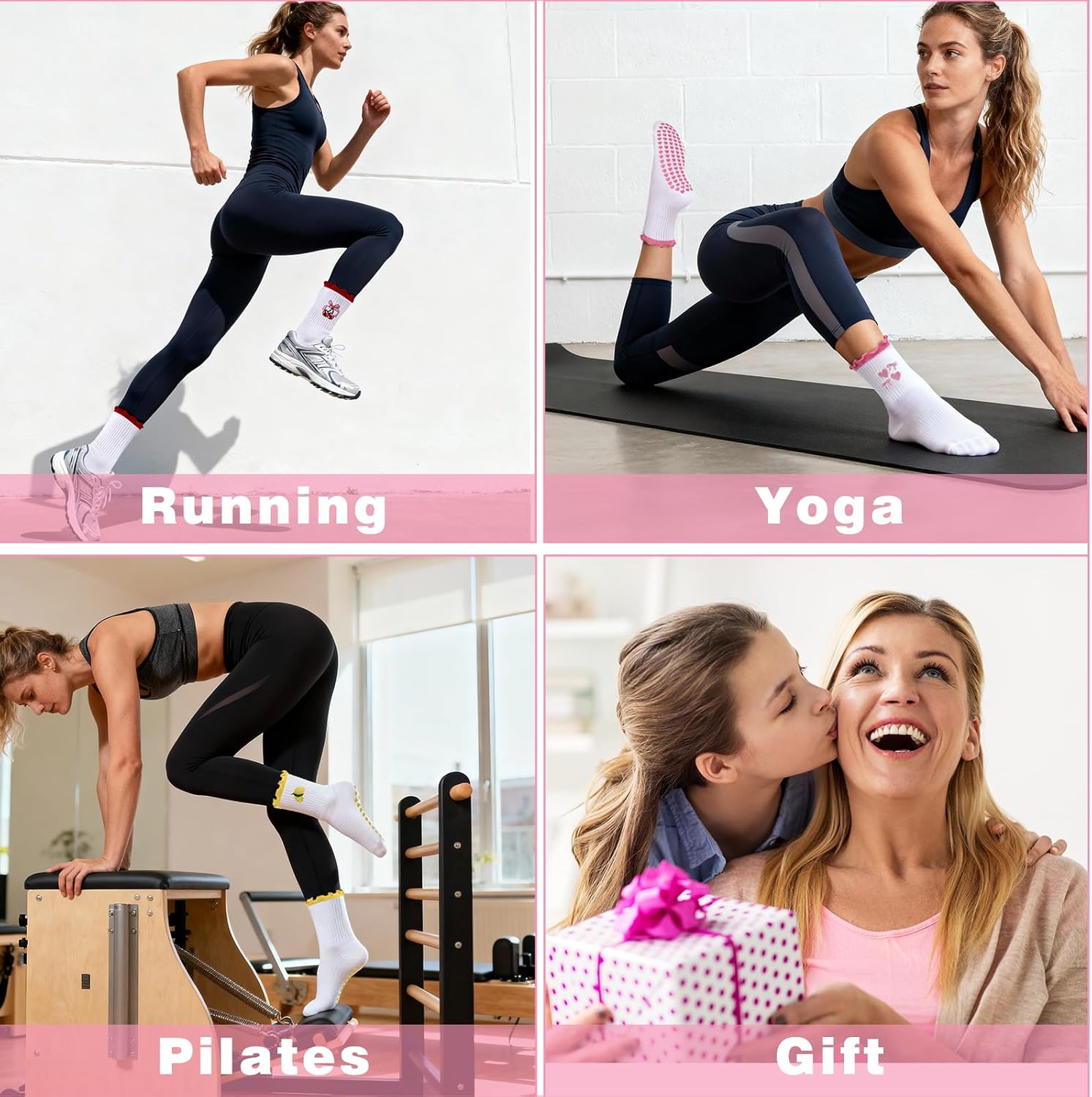 Etercycle Pilates Socks for Women, Cute Embroidery Pattern Yoga Grip Socks, Soft Cotton Crew Grippy Sock for Barre Workout - Image 8