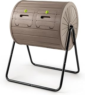 Goplus 37.5 Gallon Dual Chamber Compost Tumbler - 360° Rotating Outdoor Bin w/Lockable Doors, BPA-Free, Easy Assembly for Fast Garden Compost