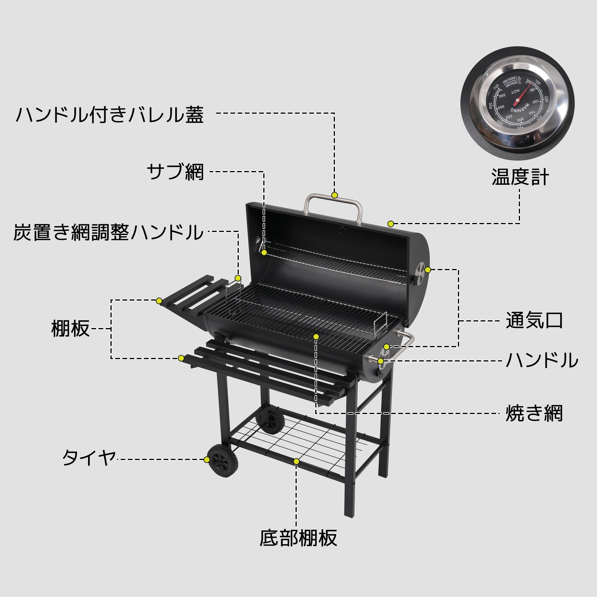 大型バーベキューコンロ大人数OK Amazon | バーベキューコンロ 大型 大人数 8-12人用 バレル式 ふた付き