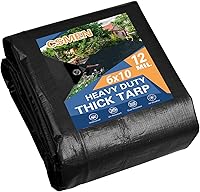 Vista 10 de Lona de alta resistencia impermeable 10x12 pies, lona negra de plástico de poliéster para cubierta al aire libre, lluvia de emergencia, techo