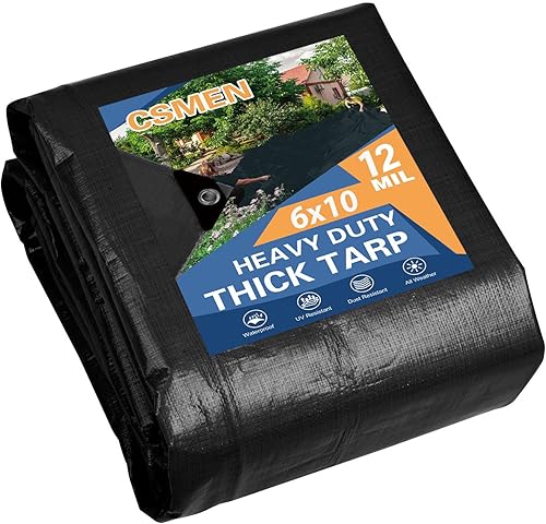 Miniatura 10 de Lona de alta resistencia impermeable 10x12 pies, lona negra de plástico de poliéster para cubierta al aire libre, lluvia de emergencia, techo