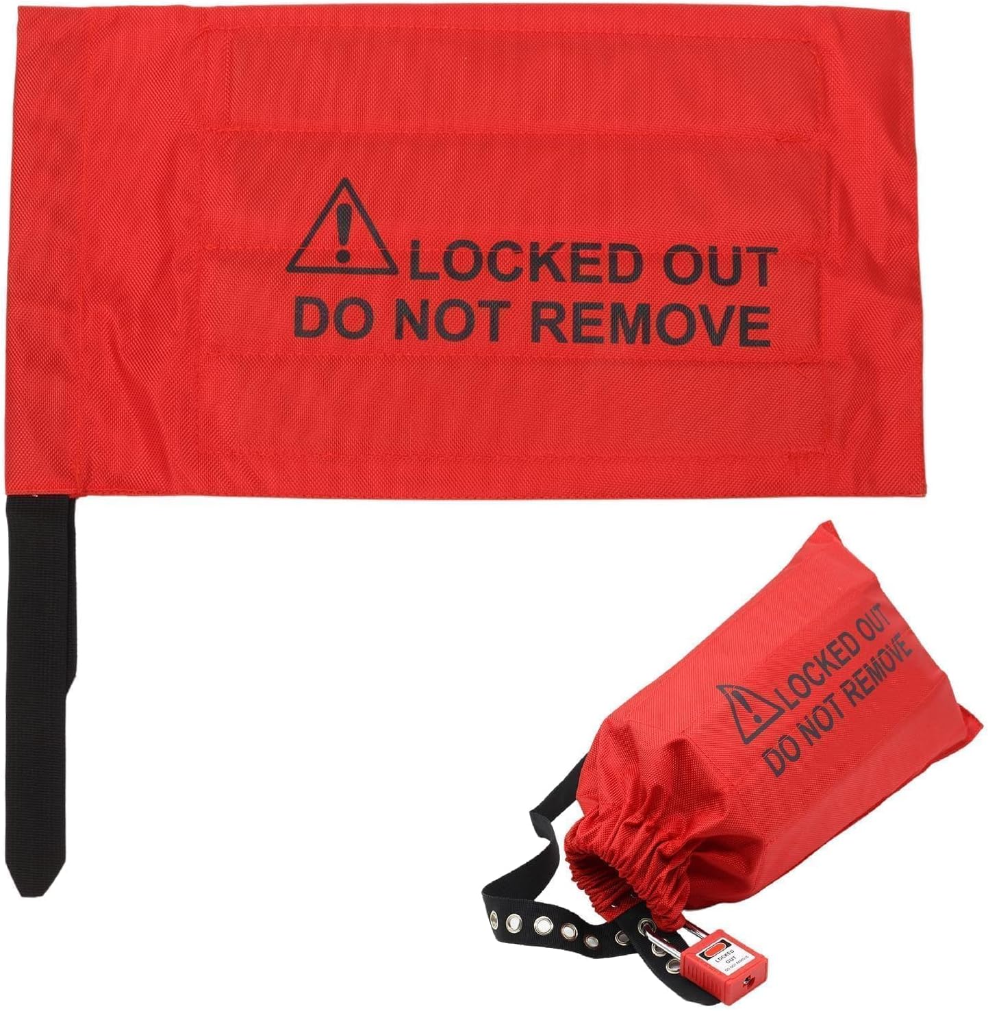 2PCS Lockout Lock Bag, Safety Plug Lockout Tagout Bag Red Warning Signs for Oversized Electrical Plug and Hoist Control
