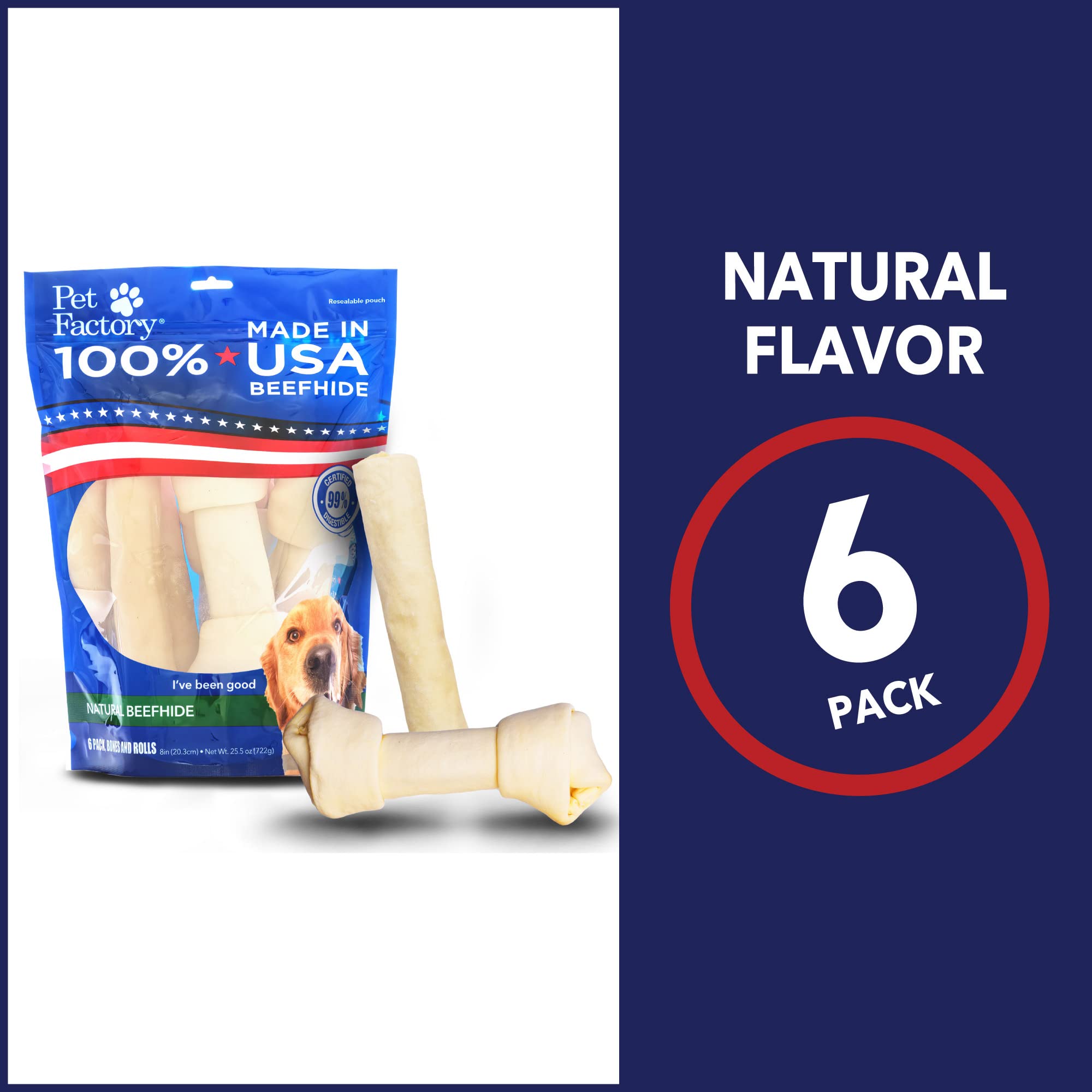 Huoxig Pet Factory 78206 - Huesos masticables para Perros (20,3-22,8 cm, Piel cruda, 6 Unidades)