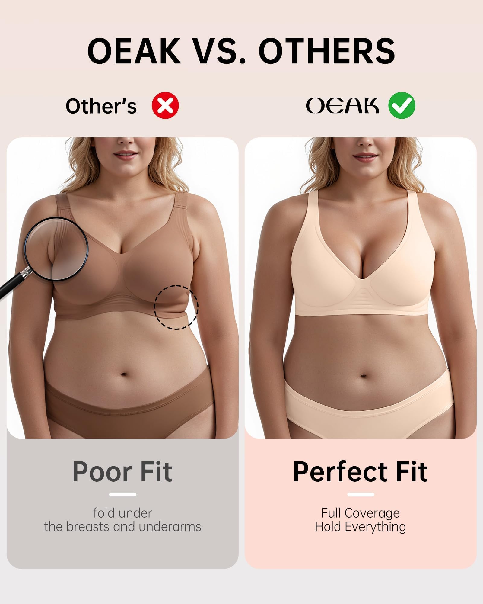 OEAK Womens Deep V Bras Wireless Comfortable Bra Supportive No Underwire Bras Tshirt Push Up Bralettes Plunge Seamless Bra - 4