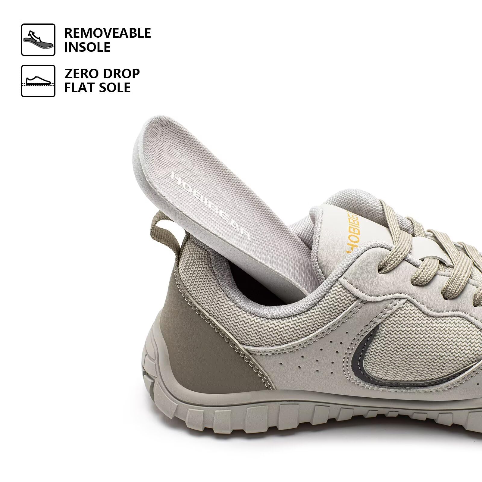 HOBIBEAR Chaussures pieds nus homme femme Large boîte à orteils Baskets trail confortables