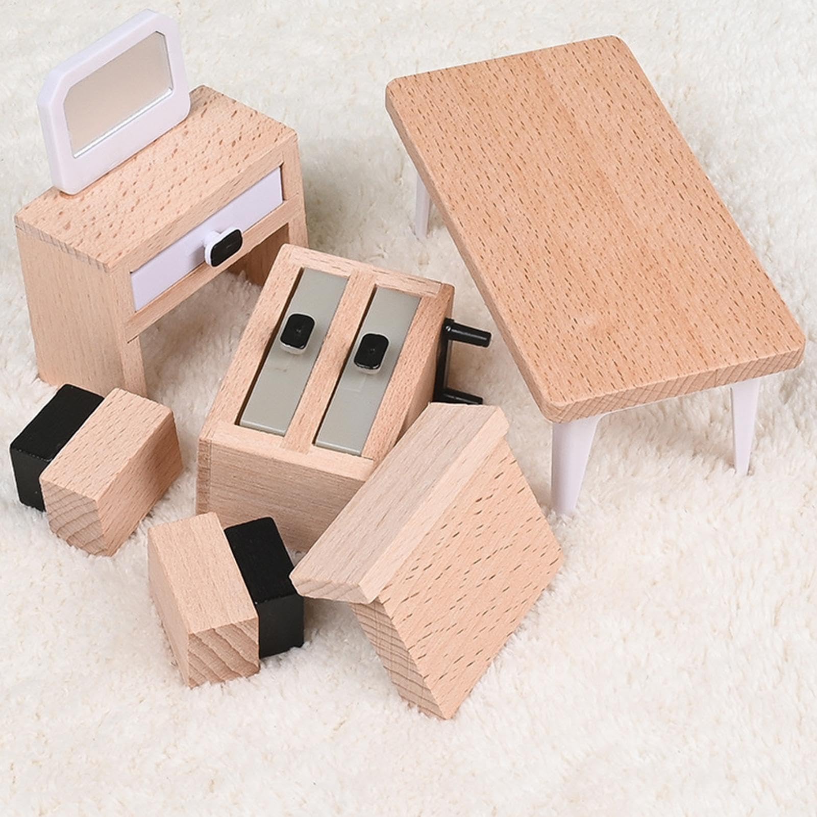 Puppenhaus Möbel Naturgetreues Spielzeughaus Set | Interaktives Möbel Spielzeug Für Zuhause Kindergarten Schule Reise Rollenspiel Kinderzimmer