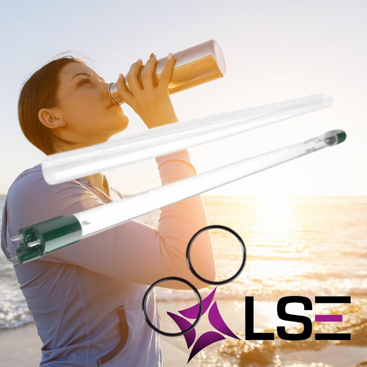 LSE Lighting Combo Replacement UV Bulb for PUV-14 System with Domed Quartz Sleeve QS-410 & O-Rings | 45W 20" 4-Pin B24 | High Performance | Designed in USA