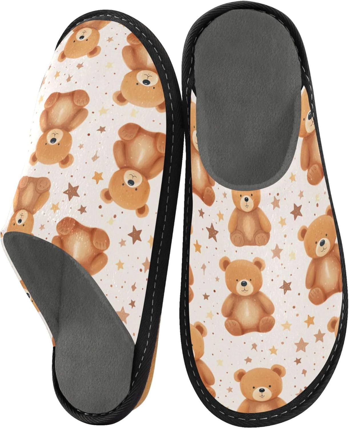Cute Bear Star House Slippers – Cozy Fuzzy Slippers for Guests, Washable & Disposable, Perfect for Shoeless Home, Spa & Hotel Use A112973
