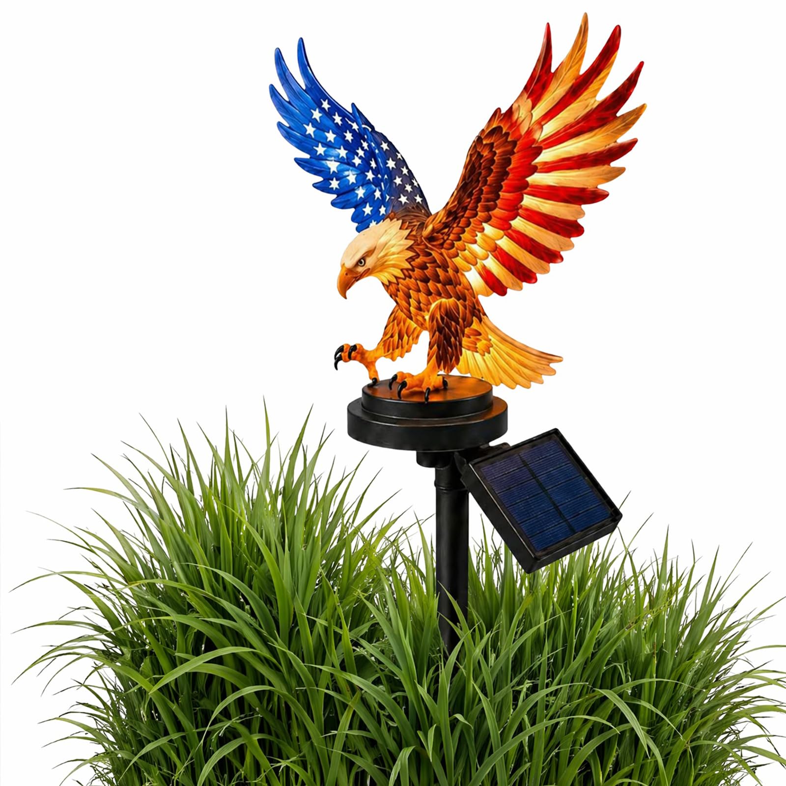 Solar Eagle Garden Light Waterproof Solar Powered Eagle Figurine Stake Lights 4th of July Decorations for Lawn Patio Yard Patriotic Memorial Day Decor (Style A) (A)