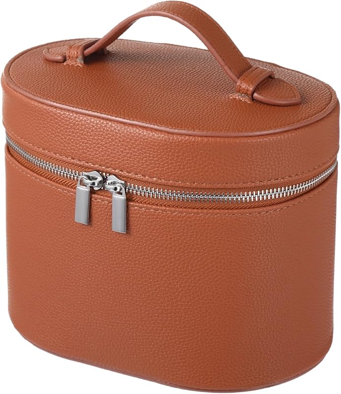 Necessaire de maquiagem OMISTAR com organizador removível, couro PU, marrom