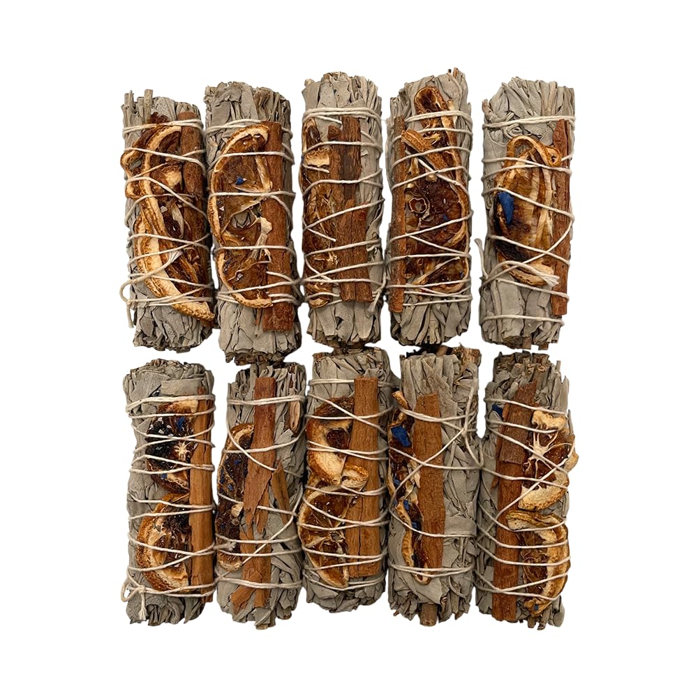 Smudge Stick, White Sage, Cinnamon and Orange 4", Pack of 10