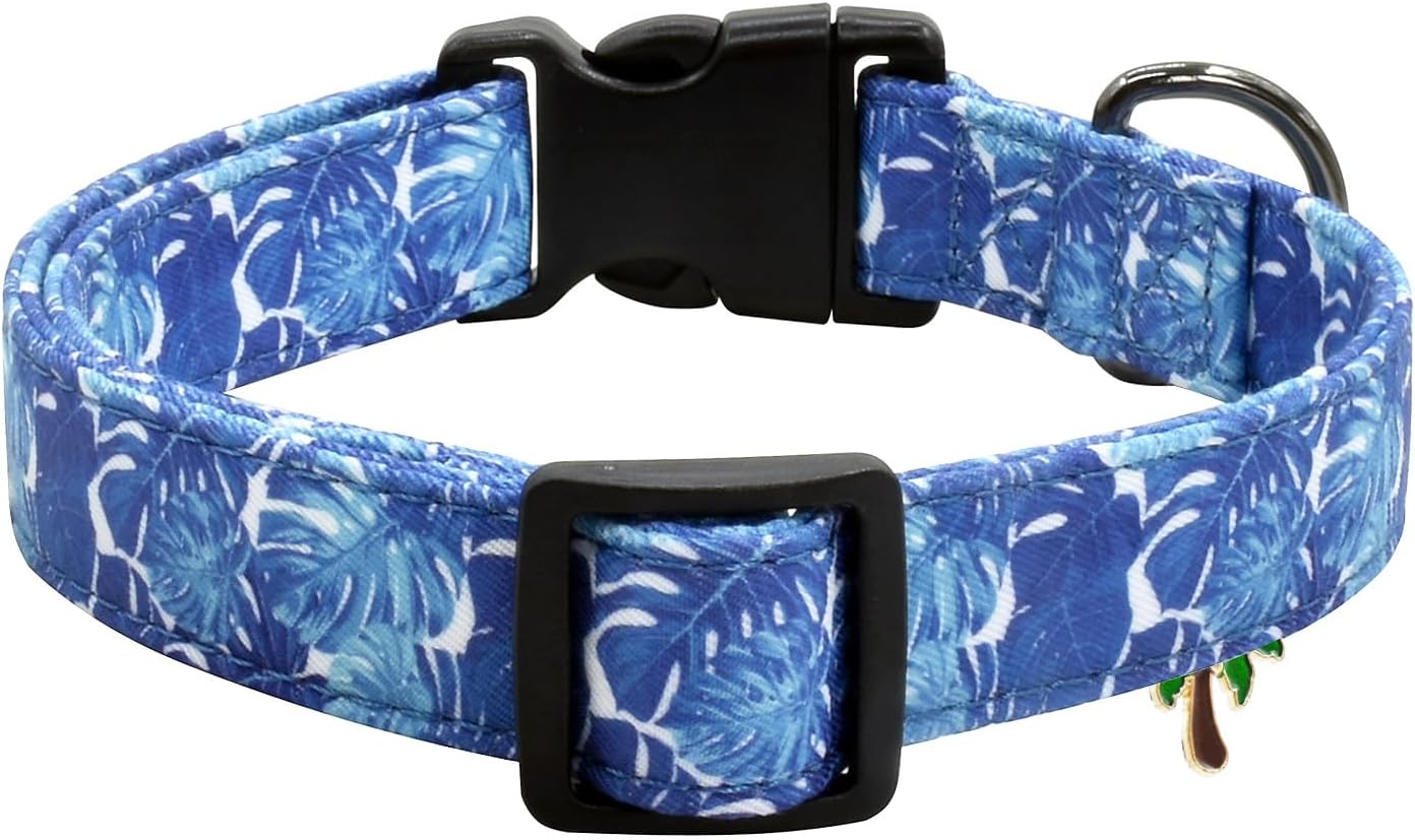 Flower Patterns Dog Collar with Accessories, Soft Cotton Dog Collars for Small Medium Large Female and Male Dogs(Palm Frond M) image 2