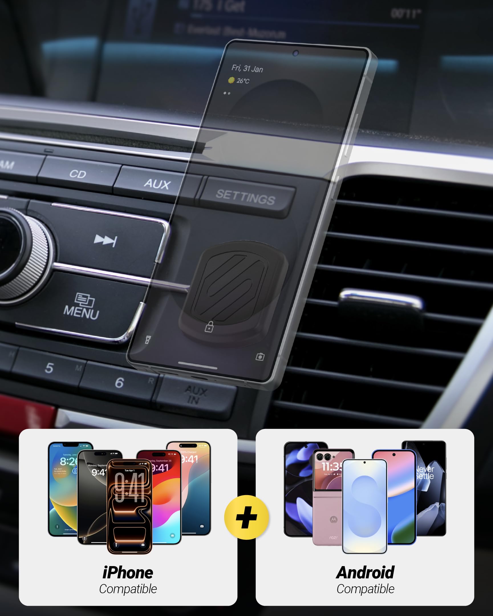 Scosche MagicMount Flush Extra Strength Magnetic Car Mount for Dashboard and Flat Surfaces, Low Profile Car Cell Phone Holder with Thick Metal Plate, Compatible with iPhone and Android, Not MagSafe view 3
