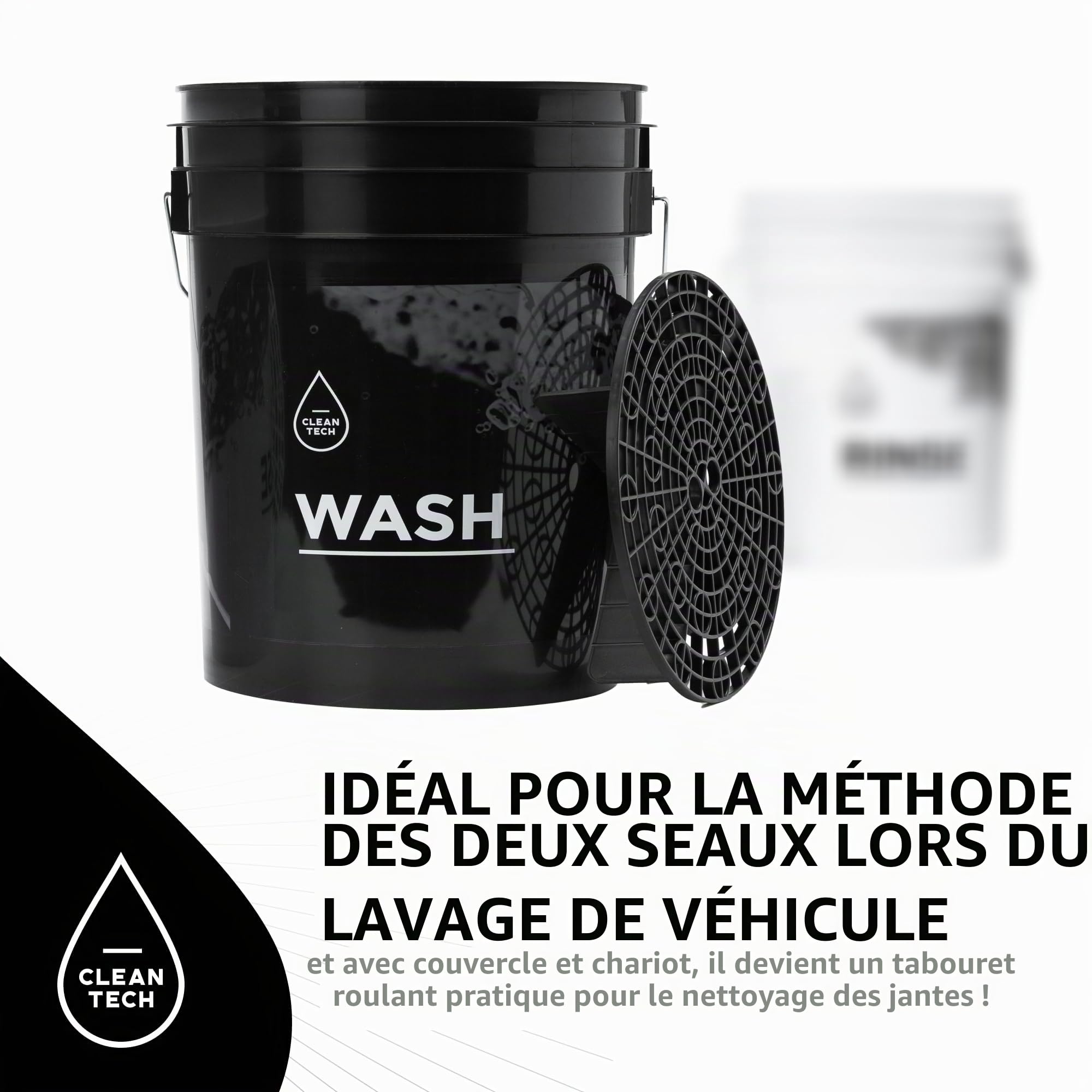 Cleantech Kit de lavage de voiture : seau de lavage de 20 litres avec tamis à saleté + gant de lavage – Parfait pour un nettoyage efficace et respectueux de la peinture
