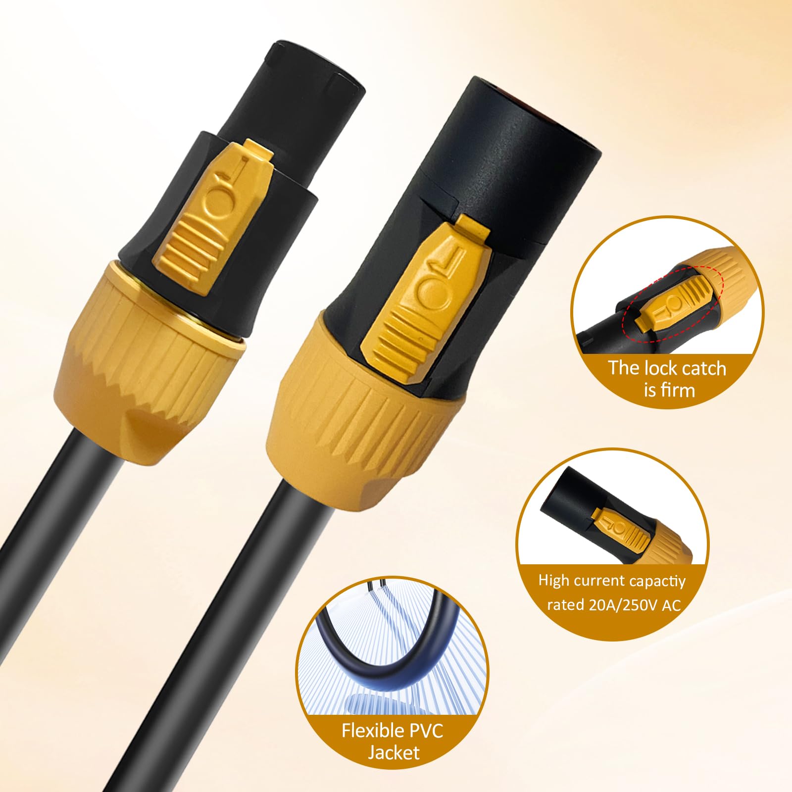 Seetronic, cavo di prolunga PowerCon da SAC3FX a SAC3MX PowerCon, 12 AWG, cavo PowerCon maschio a femmina, connettore resistente da 20 A per esterni, 90 cm