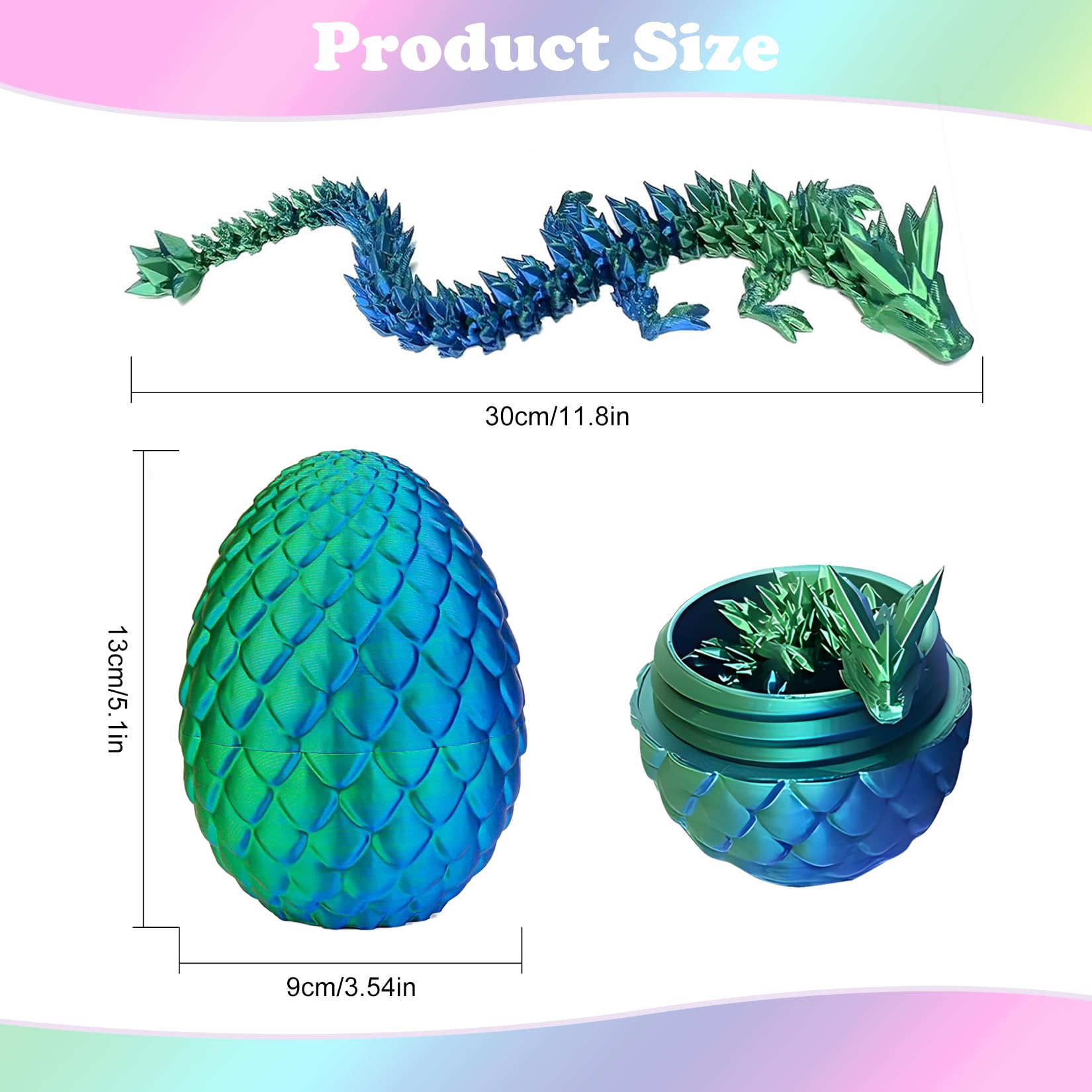 Uovo di Drago Stampato in 3D con Figure di Drago Mobili di Drago per Natale Pasqua Compleanno Carnevale Adulti Bambini Regali Giocattol i(Verde)