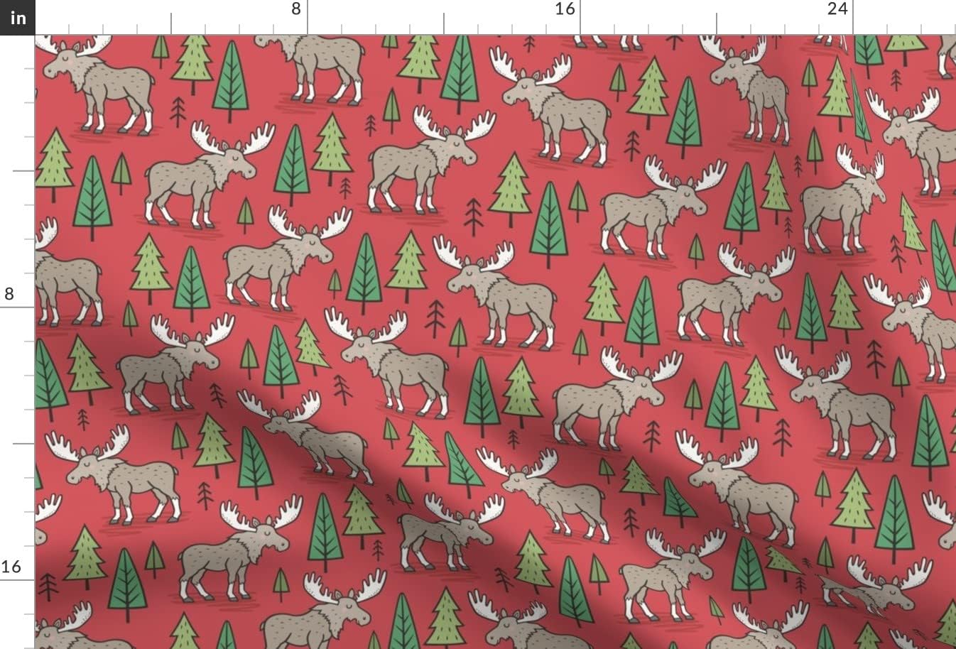 Spoonflower Fabric - Forest Woodland Moose Trees Red Fall Autumn Christmas Printed on Minky Fabric by The Yard - Sewing Baby Blankets Quilt Backing Plush