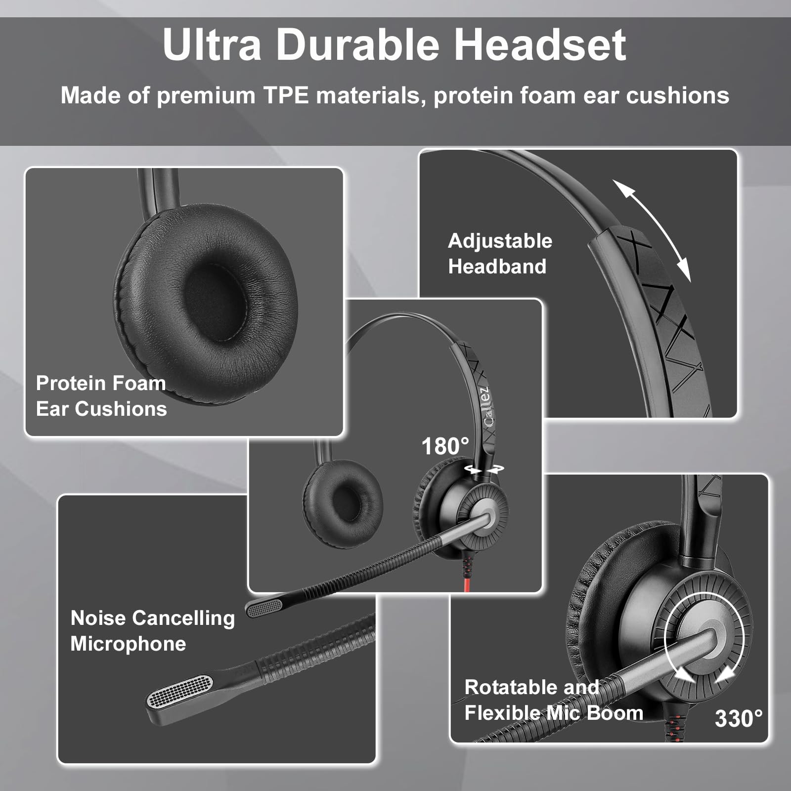 Callez Cuffie USB PC con microfono, cuffie stereo con microfono ENC 2 per cancellazione del rumore, controllo delle chiamate, cuffie business con cavo per home office call center team, zoom skype