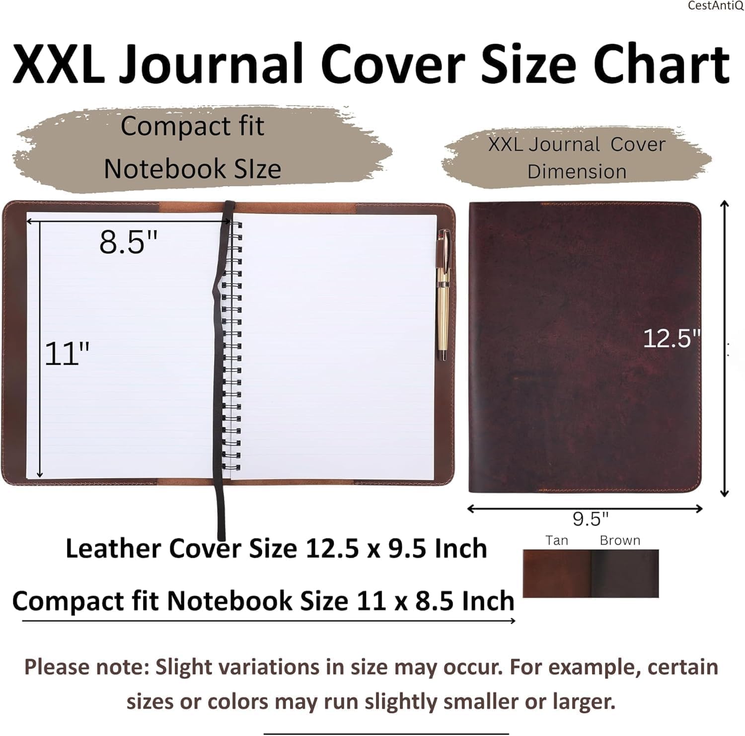 Brown Leather Journal Cover XXL – Refillable Notebook Cover 8.5 x 11, Handmade Executive Writing Padfolio, Compatible with Moleskine XXL Leuchtturm1917 XXL Mead Five Star