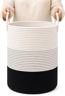 OrganiHaus Tall Cotton Rope Laundry Basket & Hamper, Blanket Storage 52L | 3-Toned Black - Tall Cotton Rope Hamper, 52L