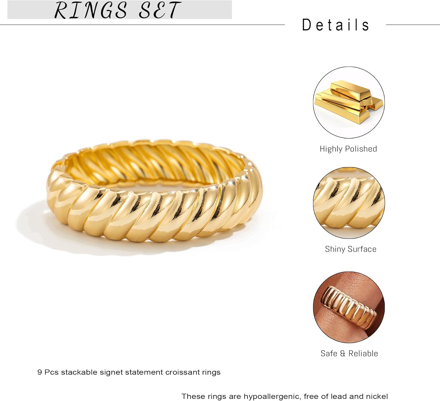 9 Pcs Rings for Women Chunky Stacking Thumb Knuckle Signet Statement Rings Womens Ring Pack - Image 7