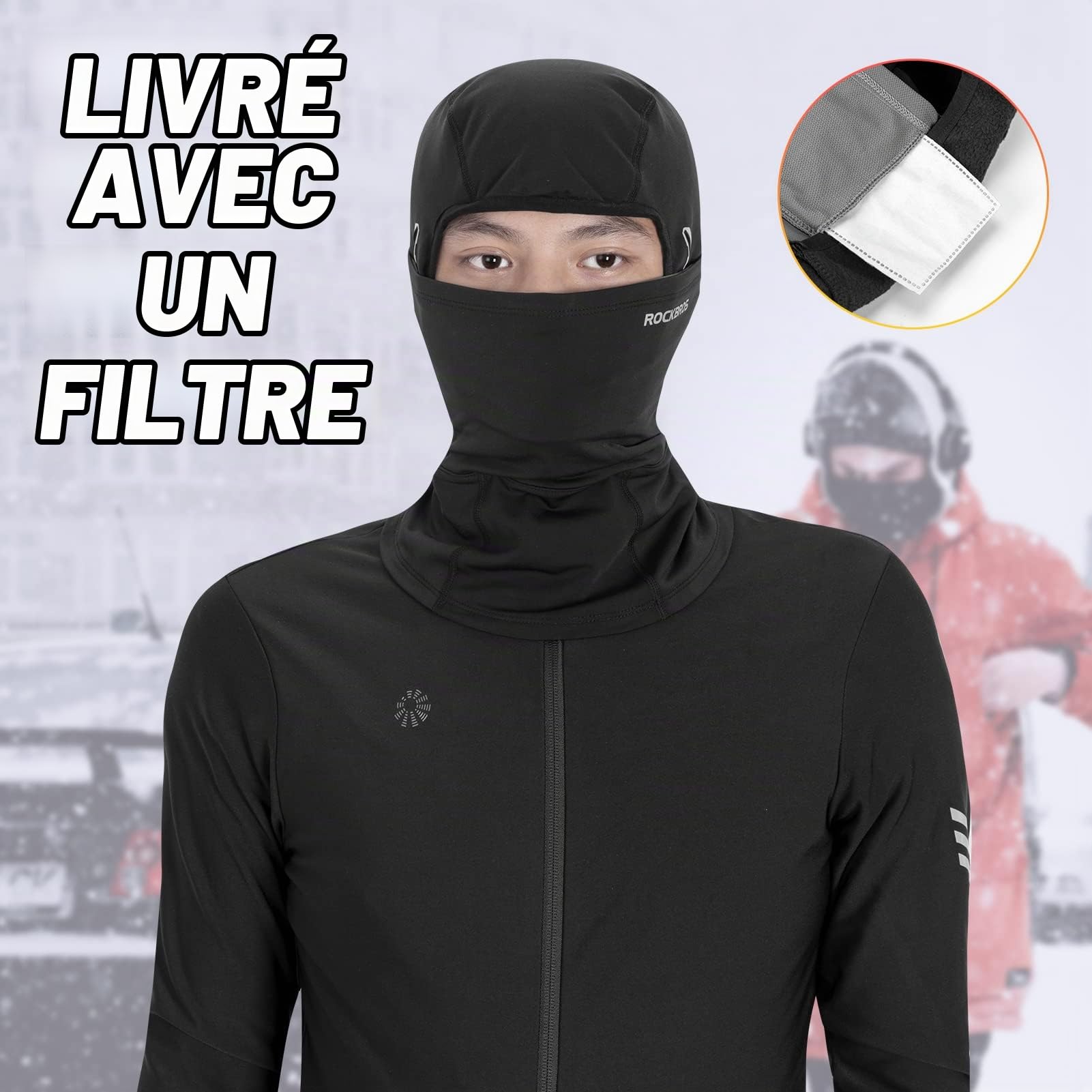 ROCKBROS Cagoule Moto Hiver, Balaclava Cagoule de Vélo Homme Polaire, Élastique Respirant avec Trous de Lunettes Coup-Vent Anti-Froid pour Homme Femme pour Cyclisme, Ski, Moto, Sports en Plein air S L