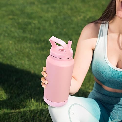 Miniatura 6 de Botella de agua aislada de 64 onzas, vaso de acero inoxidable al vacío de medio galón con tapa abatible con popote y asa superior, mantiene las
